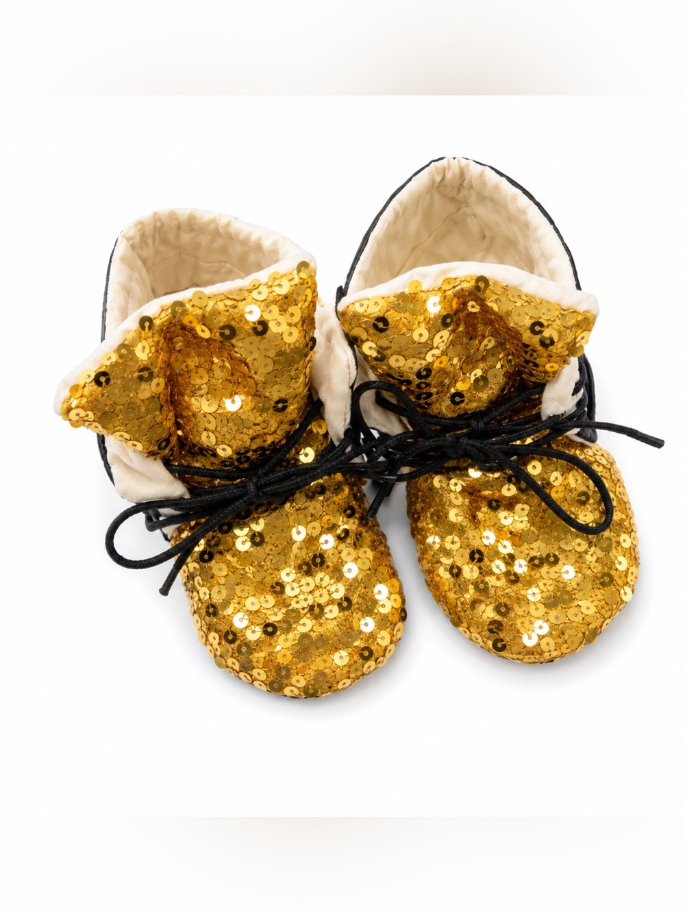 Cherished Creations Handmade Gold Sequin Baby Moccasins Walker Size 2 Party